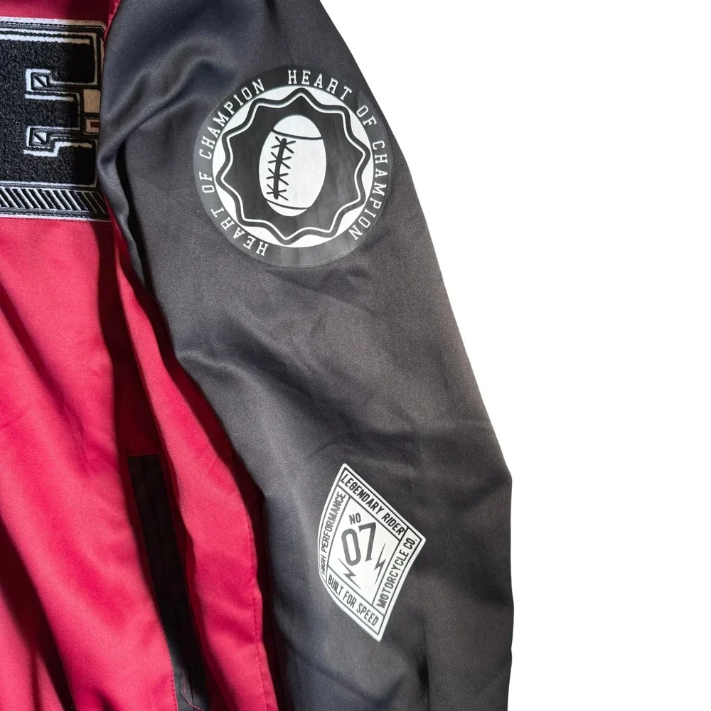 Seven Souls Varsity Streetwear Boys Bomber Jacket Red Black Embroidered